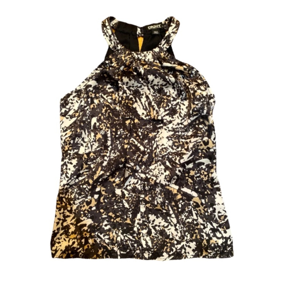 DKNY Abstract Print Halter Neck Top Blouse Size XS